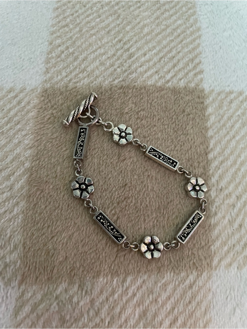 Vintage Lois Hill 925 Sterling Silver Flower Link Bracelet